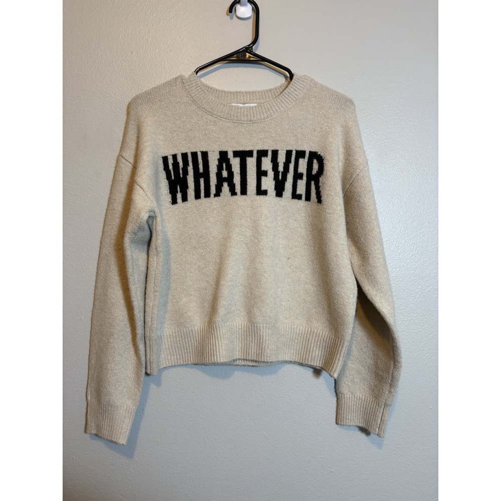 Hooked Up XS Whatever Sweater Cream Cropped Preppy Y2K Grunge Clueless Edge